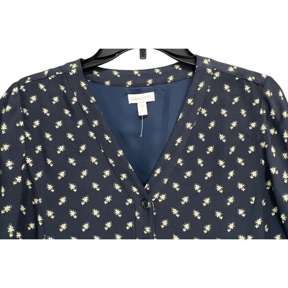 Garnet Hill Dress Womens XS Blue Floral Crepe Drop Waist Buttons Cottage Boho - Picture 3 of 16